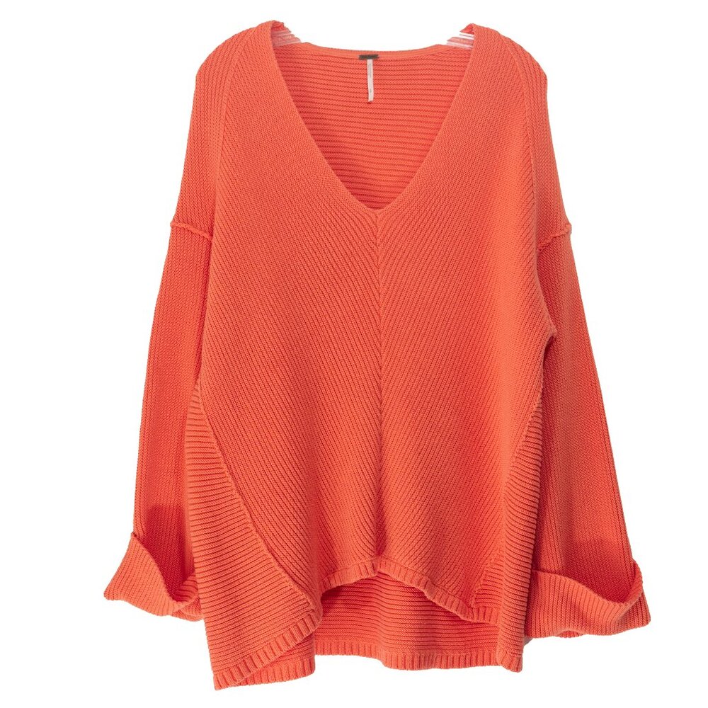 Free People La Brea Sweater Oversized Ribbed Coral  Pink 100% Cotton Pullover